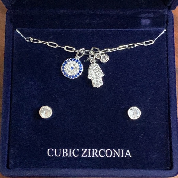 Danecraft Jewelry Danecraft Fine Silver Plate Cz Evil Eye Necklaceearring Set Poshmark